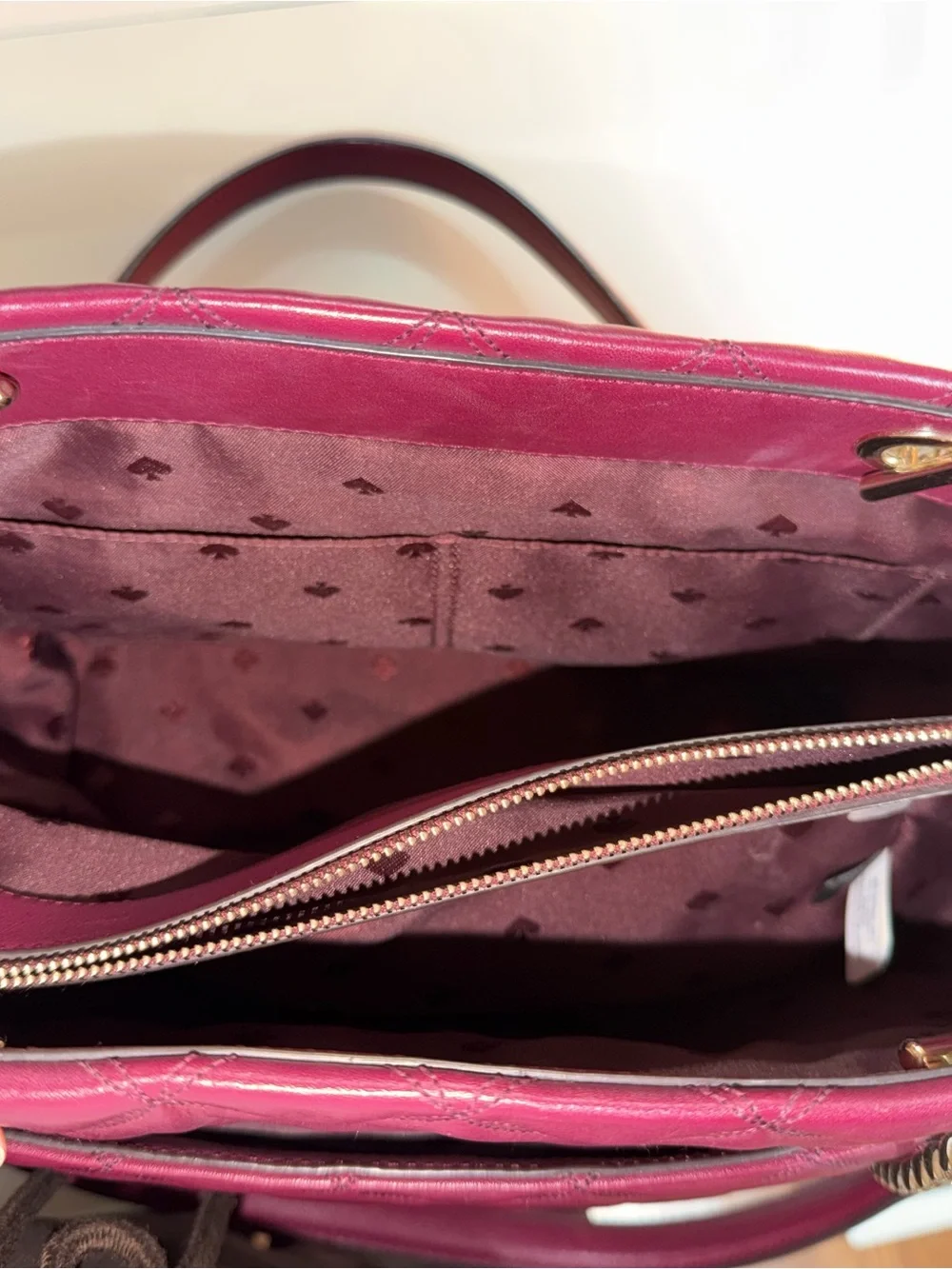 kate spade Quilted Leather Tote in Deep Wine with Gold Hardware